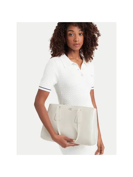 Kabelka Calvin Klein Ck Medium Work Tote Svetlo béžová biela