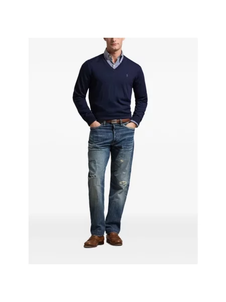 Sweter Polo Ralph Lauren z dekoltem w serek niebieski