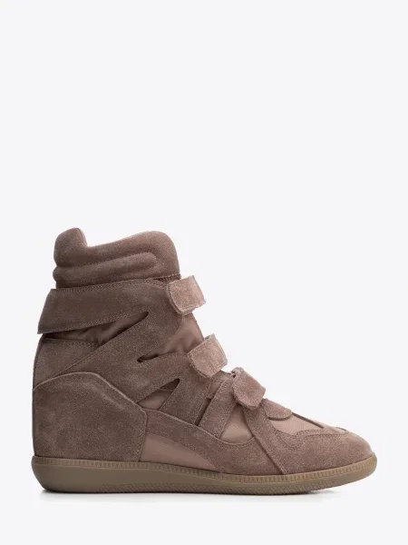 Wysokie sneakersy ze skóry zamszowej na koturnie ciemny beż