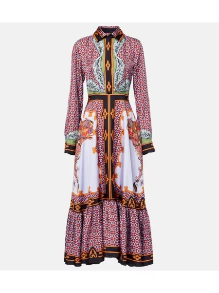 Rochie maxi La Doublej de mătase cu imagine de costum