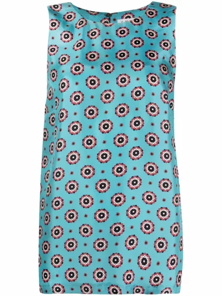 Jedwabna bluzka Alberto Biani bez rękawów z nadrukiem niebieska