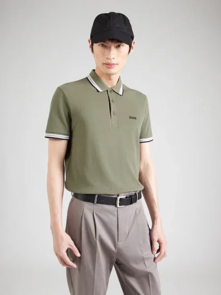 BOSS Tricou Paddy kaki / negru alb
