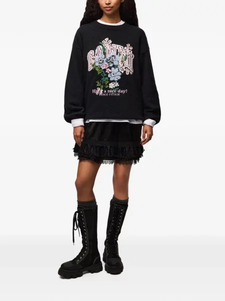 Pulover Ganni cu model floral negru
