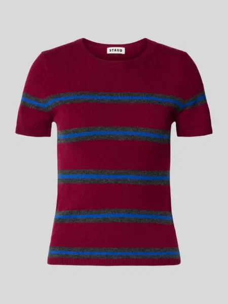 Sweter z dzianiny z prążkowanymi wykończeniami Staud bordowy