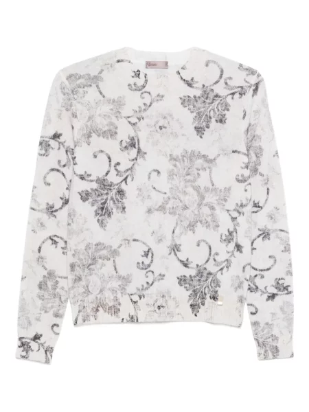 Pulover Herno cu model floral lung alb