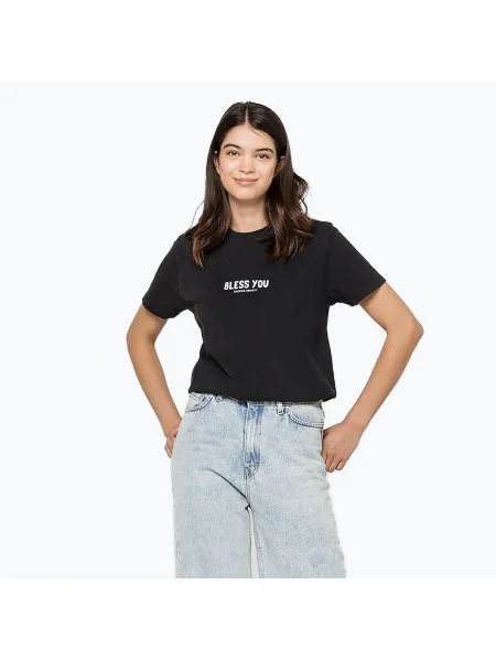 Tricou pentru femei Kaotiko Washed Bless You black negru