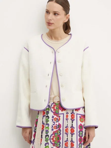 La Petite Française marynarka VOYAGE jednorzędowa gładka beżowy