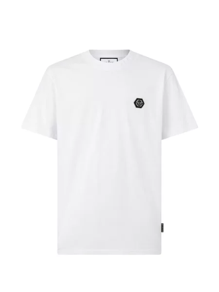 Tricou Philipp Plein cu decolteu rotund cu autograf alb
