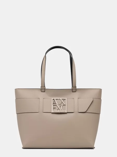 Geantă shopper Eax din piele bej