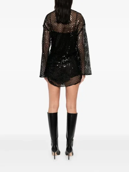Rochie mini The Attico plasă de costum negru