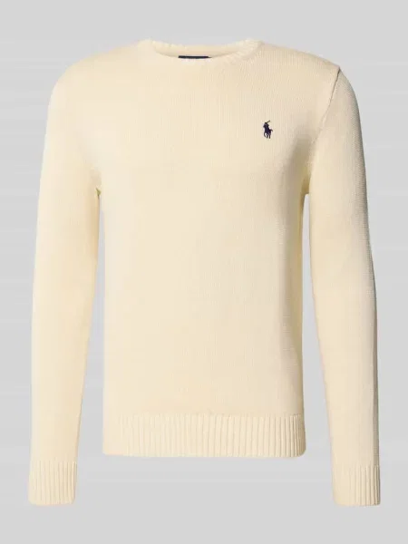 Sweter z dzianiny z prążkowanymi wykończeniami Polo Ralph Lauren beżowy