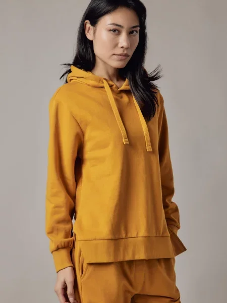 OWN Off With Nature Sweater majica Felpa Felpata con Cappuccio e Spacchi Laterali oker
