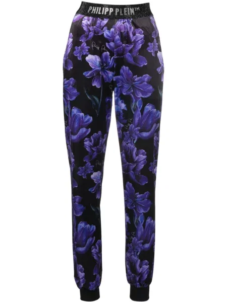 Pantaloni Philipp Plein cu model floral cu imagine alergare negru