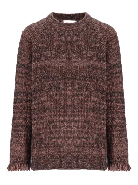 Svetr Laneus s třásněmi s kulatým výstřihem hnědý