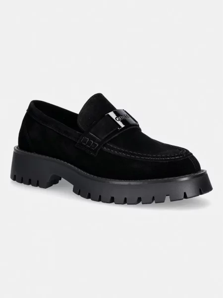 Guess mocasini pentru bărbați din piele întoarsă GORIZIA negru