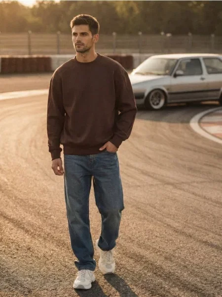 Sinsay Bluza crewneck z obniżoną linią ramion brązowy