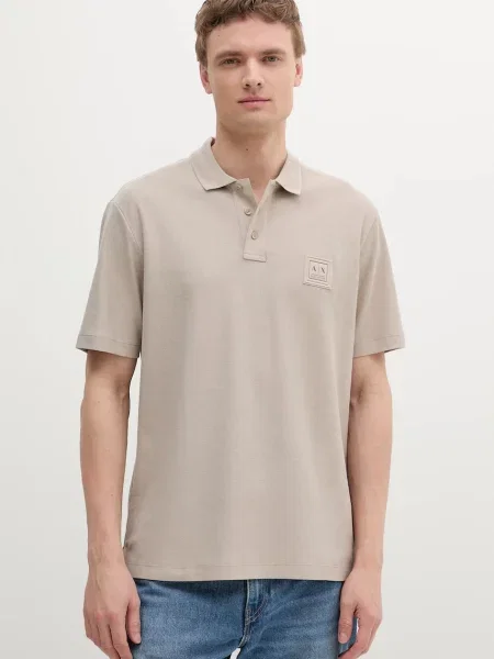 Тениска с яка Armani Exchange с апликация бежово