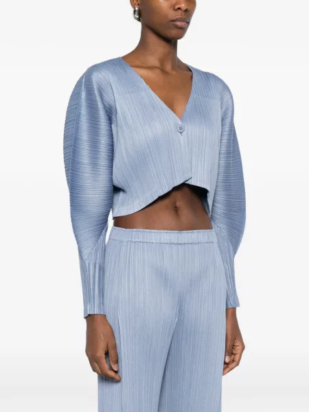 Топ Pleats Please Issey Miyake с V-образно деколте синьо