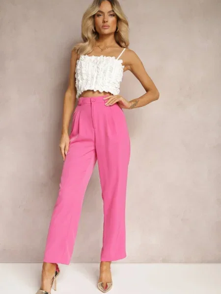 Pantaloni eleganți fuchsia cu Andantino roz