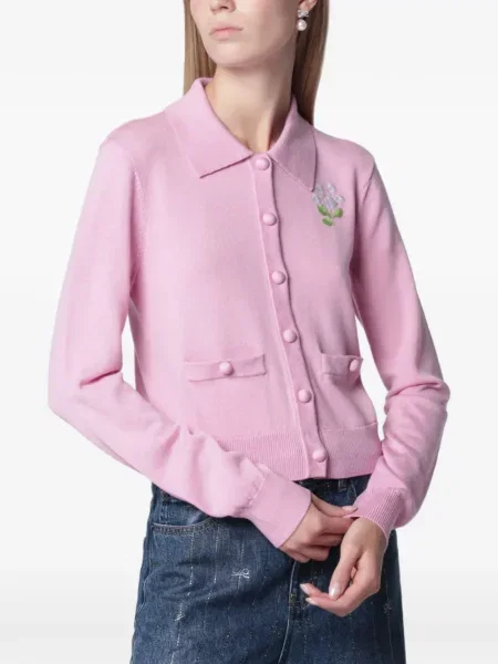 Cardigan Self-portrait cu model floral tricotate roz
