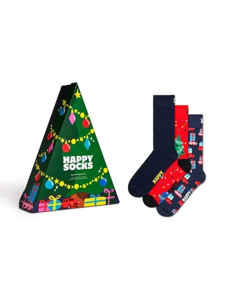 Skarpety Happy Socks Holiday Tree głęboki niebieski 3 sztuki czerwony