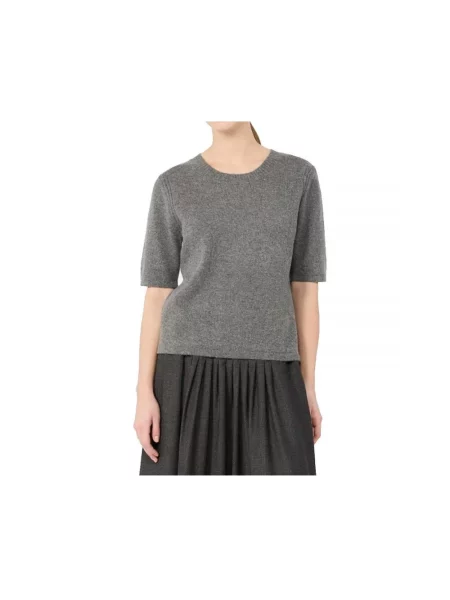 Lniany sweter Weekend Max Mara z krótkim rękawem szary