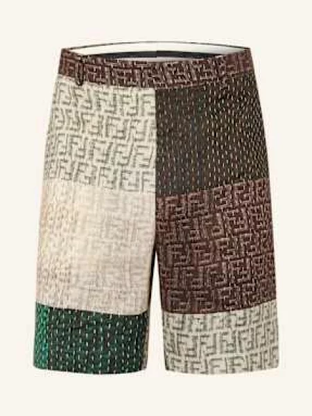 Fendi Lněné Šortky krémová/ hnědá zelená