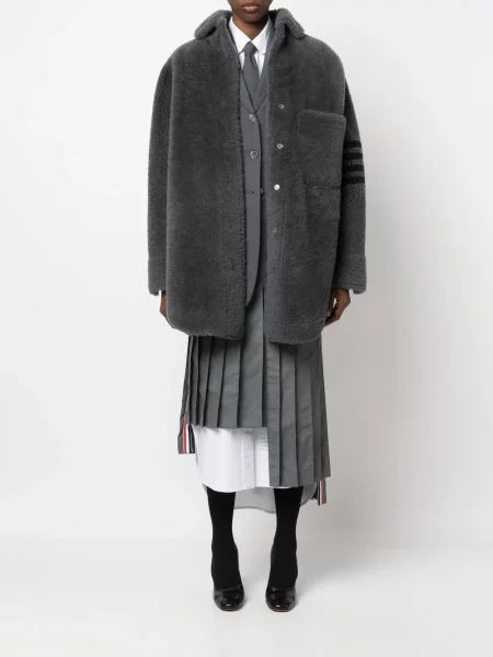 Dryžuotas avikailio striukė Thom Browne pilka