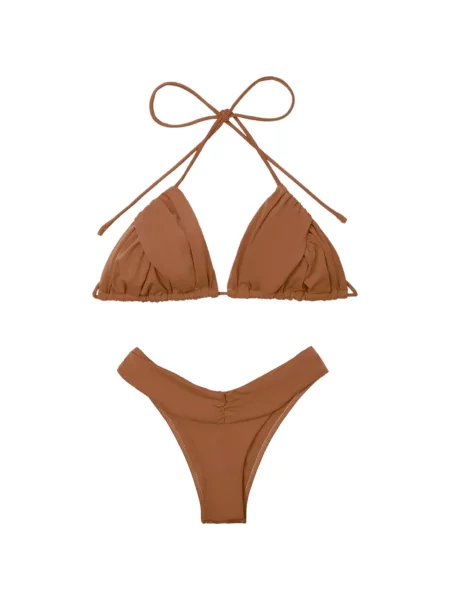 Bikini Elegancia cu gât halter maro