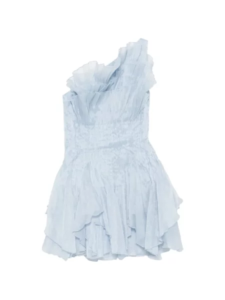 Rochie mini Aje cu volane cu un umăr gol albastru