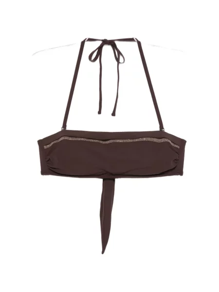Bikini Brunello Cucinelli cu legături cu mărgele maro