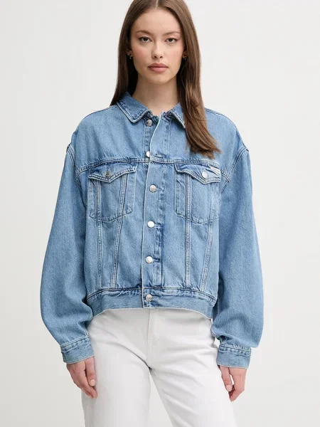 Calvin Klein Jeans kurtka jeansowa przejściowa oversize niebieski