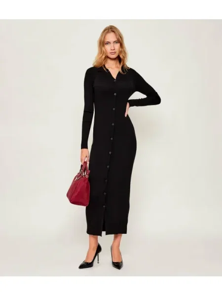Calvin Klein Rochie TENCEL RIB cu adaos de lână negru