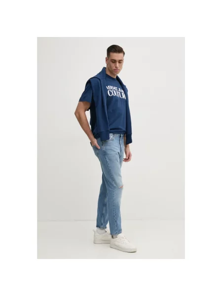 Versace Jeans Couture bluza granatowy z kapturem z aplikacją niebieska