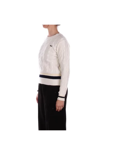 Lacoste sweter z dodatkiem wełny beżowy biały
