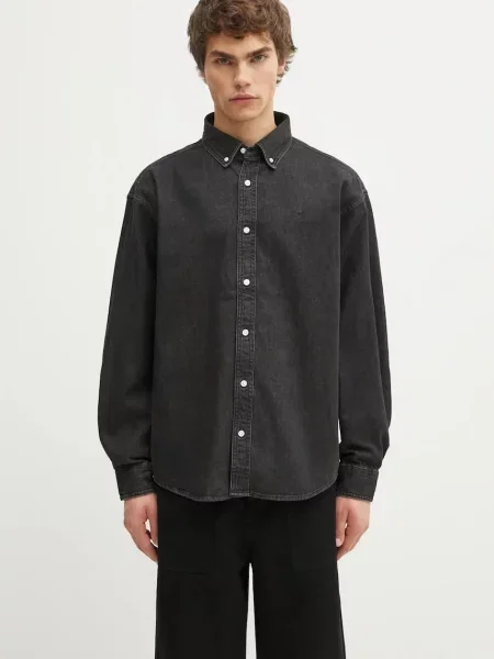 Traper košulja Carhartt WIP L/S Lucas relaxed s button-down ovratnikom crna