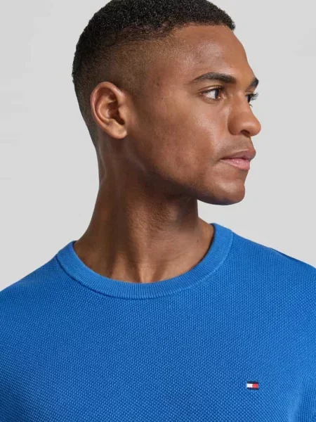 Regular Fit sweter dzianinowy z czystej bawełny Tommy Hilfiger niebieski