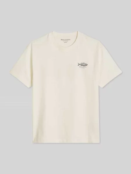 T-shirt o luźnym kroju z czystej bawełny z nadrukiem z motywem na tyle Marc O'polo biała