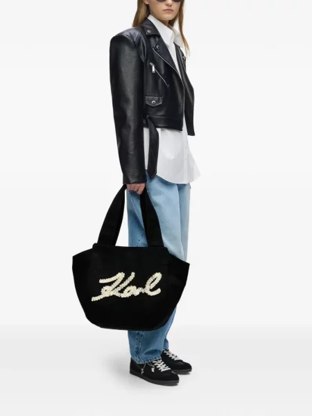 Шопинг чанта Karl Lagerfeld с волани черно