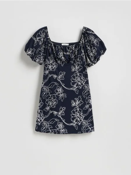 Reserved Sukienka mini z haftem granatowy