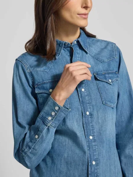 Bluzka Polo Ralph Lauren elegancka z kieszeniami na piersi niebieska