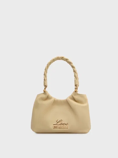 Кожаная сумка Moschino бежевая