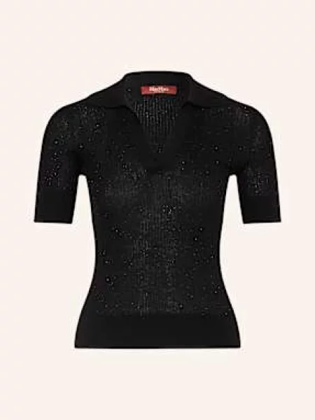 Max Mara Studio Dzianinowa Koszulka Uberta Z Dodatkiem Jedwabiu I Cekinami schwarz czarna