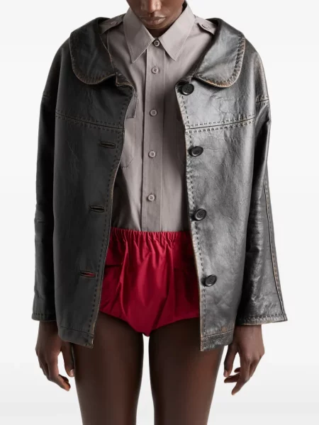 Kurtka skórzana Prada czarna