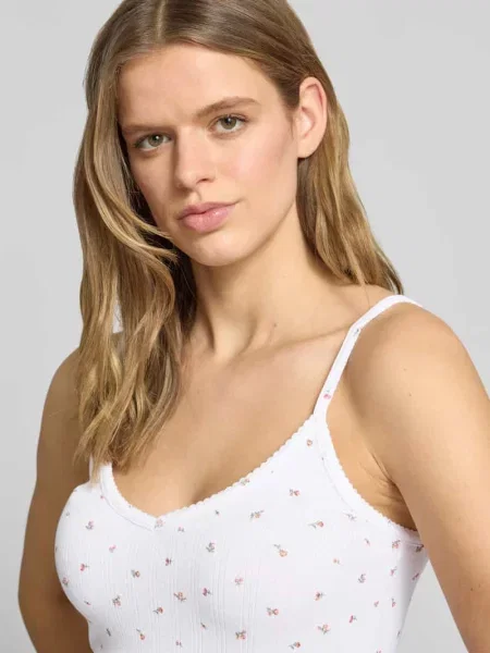 Top Guess Jeans z dekoltem w serek na ramiączkach z autografem biały