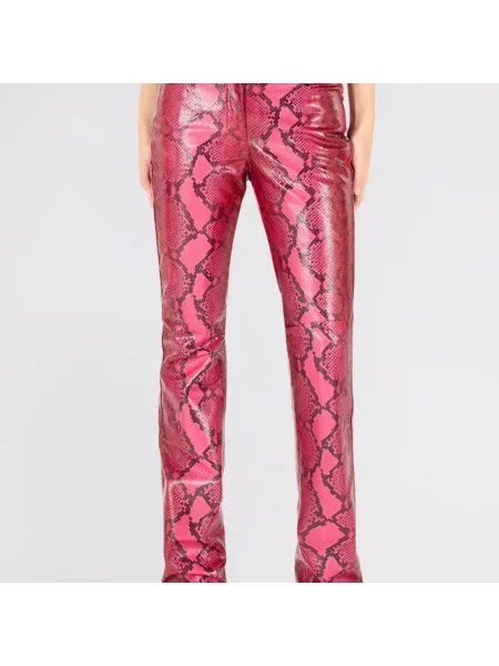 Spodnie Roberto Cavalli skórzane z nadrukiem w wężowy wzór różowe
