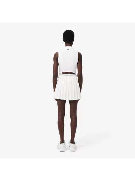Lacoste Sukienka Sport Z Kołnierzykiem Polo Bez Rękawów Slim Fit biała