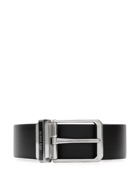 Reversibil curea Burberry din piele cu autograf negru