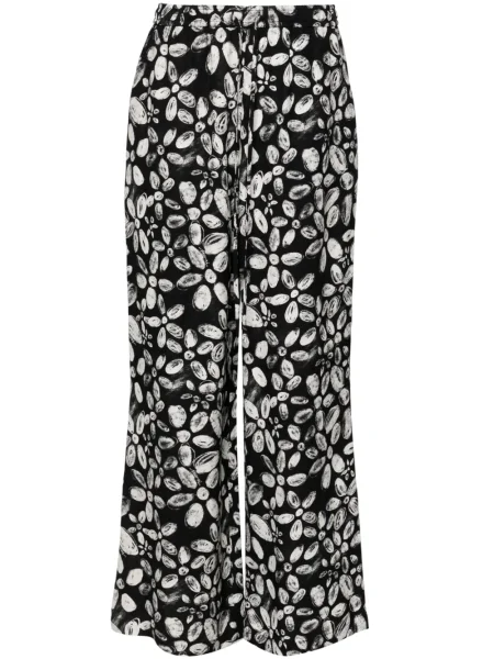 Pantaloni Marni cu model floral din crep negru