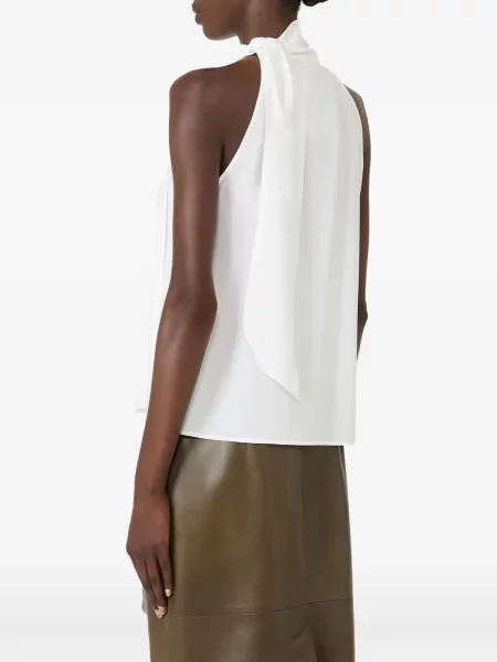 Блуза Max Mara връзки с халтер деколте бяло